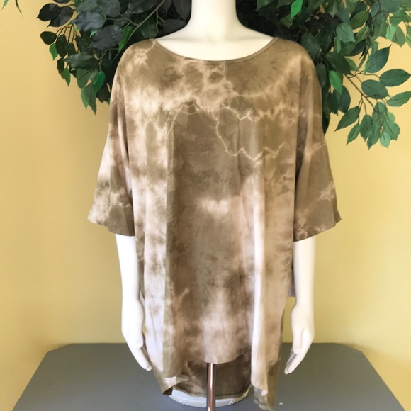 LuLaRoe Tops - LuLaRoe Irma Tie Dye T-Shirt Size 3XL Khaki